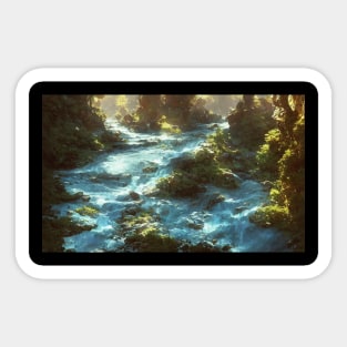 Painting Mountain River Landscape Sticker